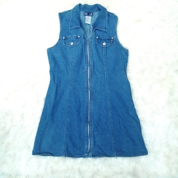 Vintage 90s denim zip up mini dress 13/14